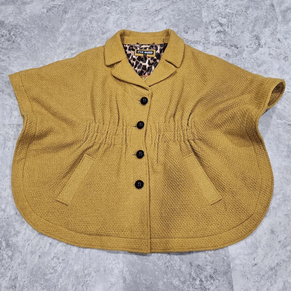 Steve Madden‎ Mustard Yellow Cape Poncho Style Jacket Adjustable Waist Size M